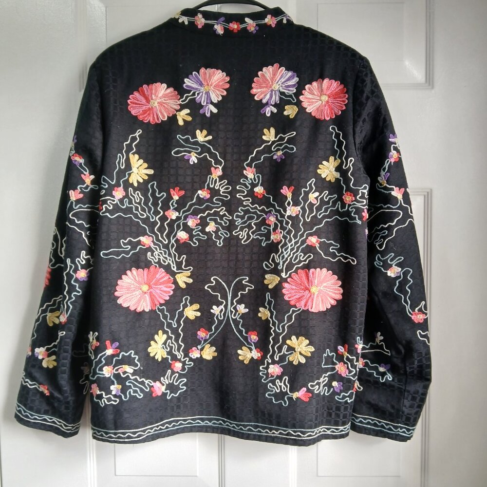 Vintage Indigo Moon Embroidered Floral Nehru Jacket with Glass Beads Size Small - Picture 7 of 12